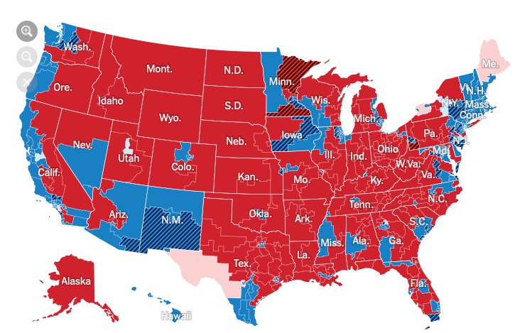 2018년 미국 중간선거 결과-빨간색이 공화당이 압승한 것 처럼 보이지만 그렇지 않다