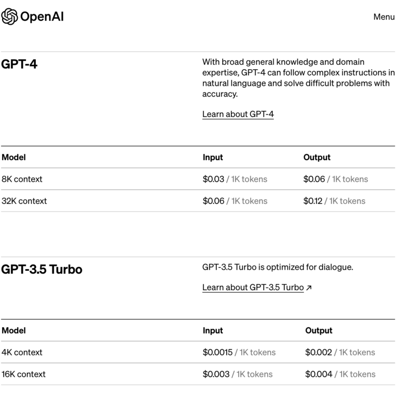 OpenAI API 가격
